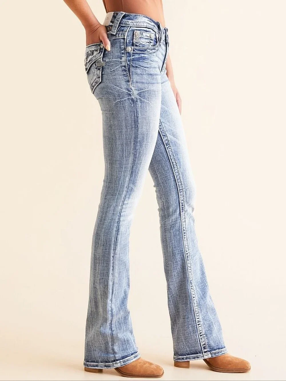 NWOT Miss Me Rare Cowboy Western Theme Premium Denim Jeans Tailor Boot Size 27 - Picture 16 of 16